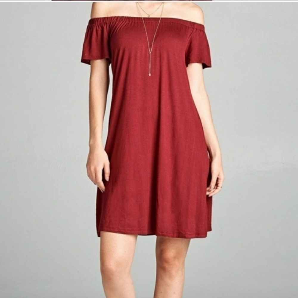 Burgundy Off the Shoulder Dress